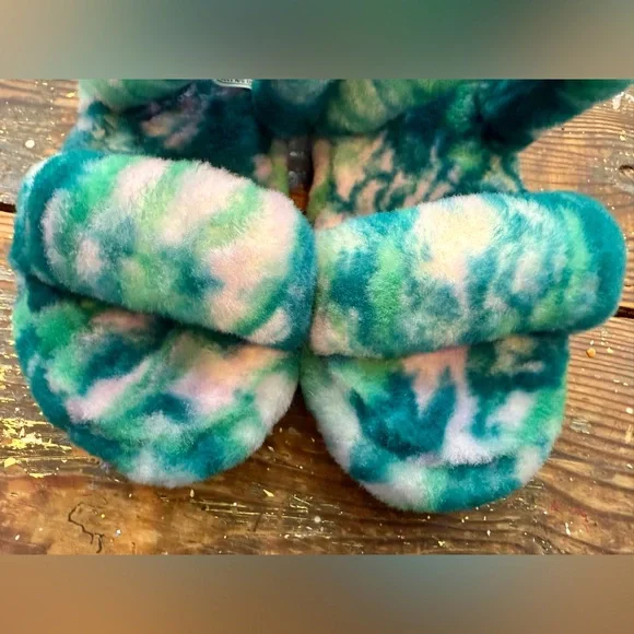 Ugg Womens Fluff Yeah Marble Sz 9 Aquatic Blue Real Lamb Fur Slide Slippers - Picture 3 of 8